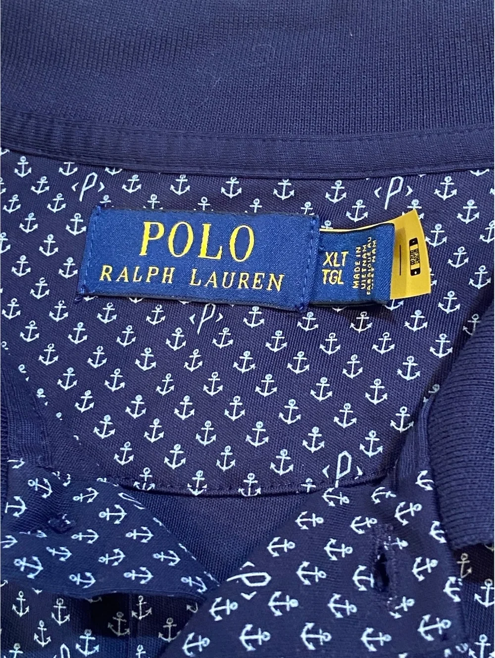 Polo Ralph Lauren Men's Navy Blue Anchor Print Polo Shirt Size XLT Cotton